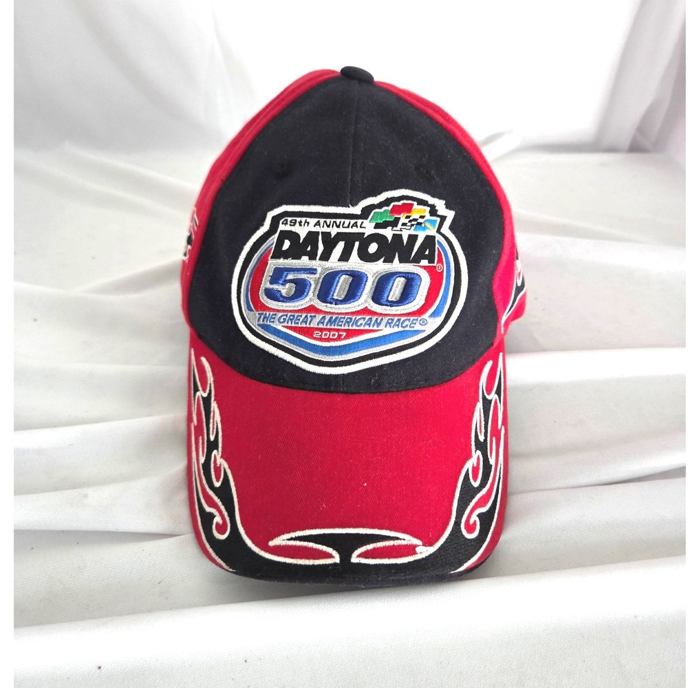 2007 Daytona 500 NASCAR Hat Red Black Flame Adjustable Cap